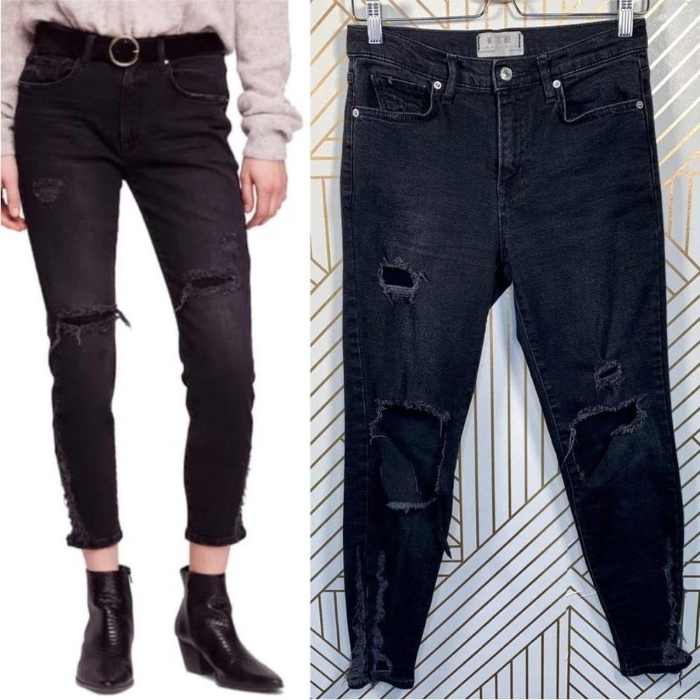 Free People Black About a Girl Ripped‎ HighRise Crop Jean size 30 - Picture 4 of 16